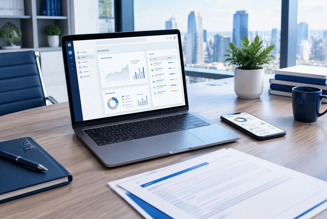 Modern business workspace with a laptop